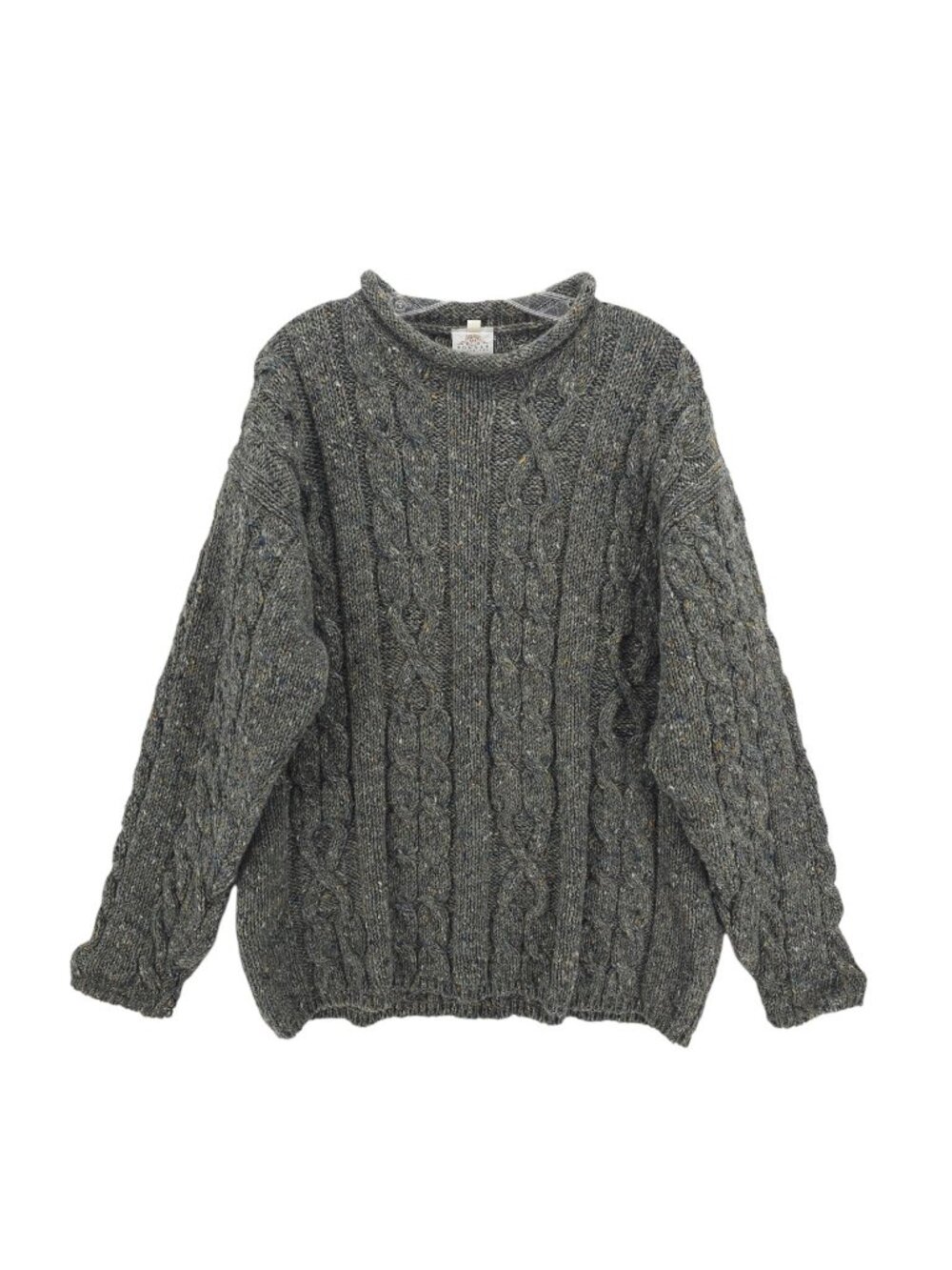 BONNER OF IRELAND Men's Sweater Rollneck 100% Wool Cable Knit Speckled Gray XL